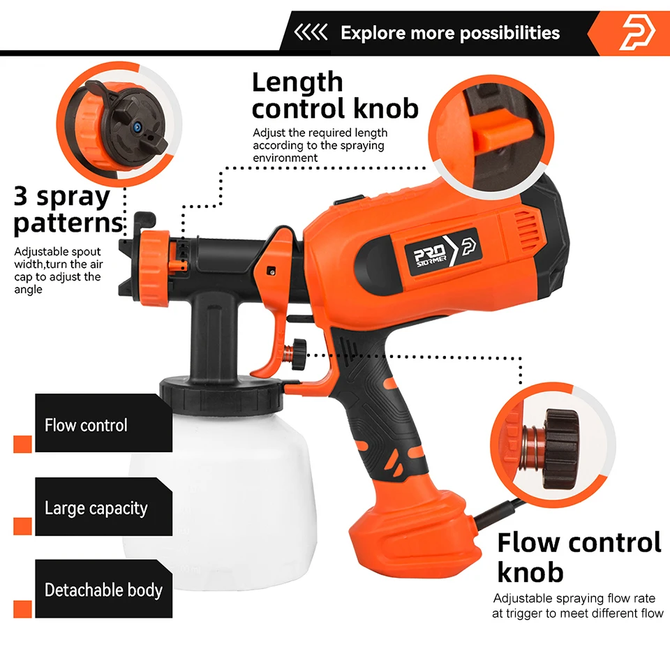 750W Electric Spray Gun 4 Nozzle Sizes 1200ml HVLP Household Paint Sprayer Flow Control Easy Spraying by PROSTORMER 3