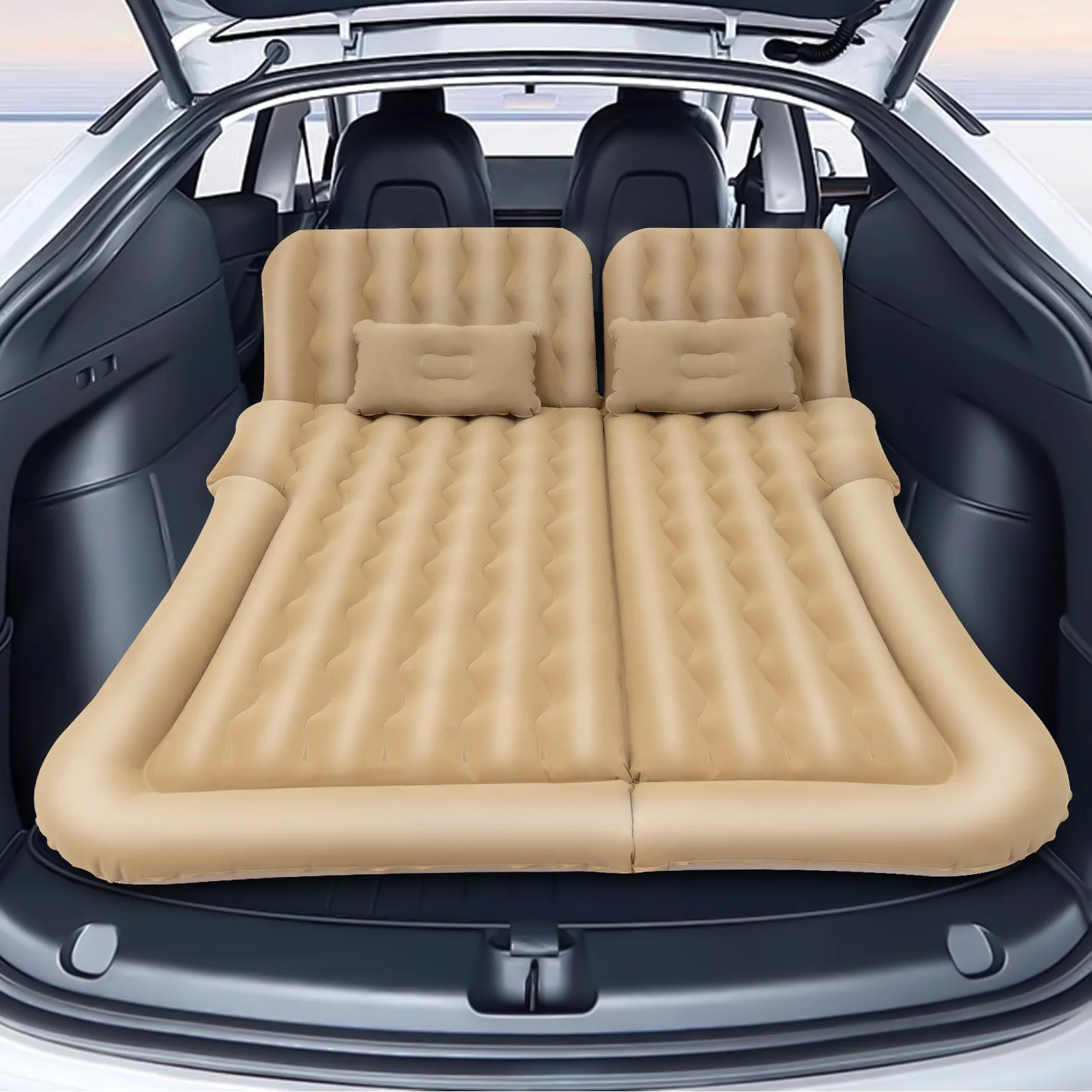 2 In 1 Multifunction Inflatable Travel Mattress PVC Flocking Soft Sleeping Rest Cushion for Car SUV Home Travel Picnic Camping