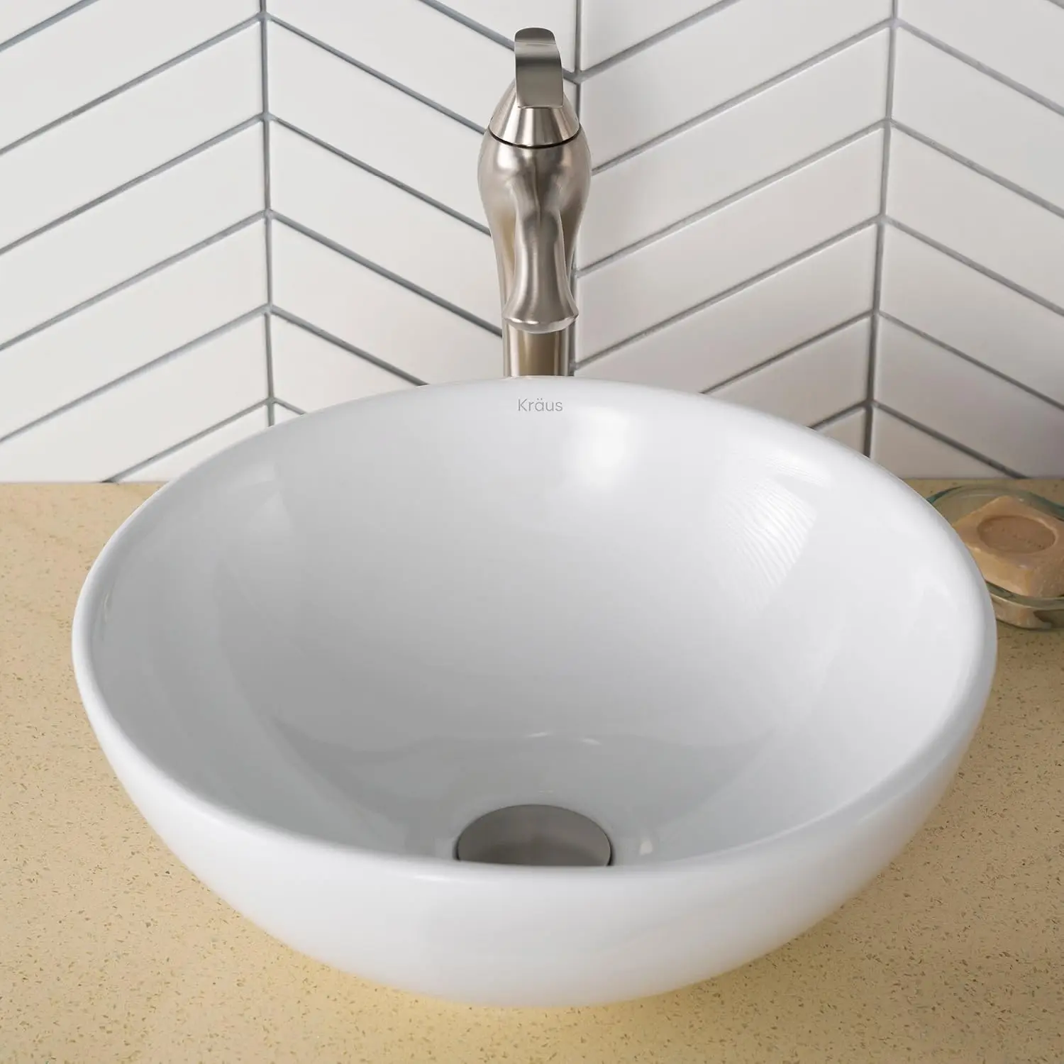KRAUS Elavo Round Vessel White Porcelain Ceramic Bathroom Sink, 16 inch KCV-141 2