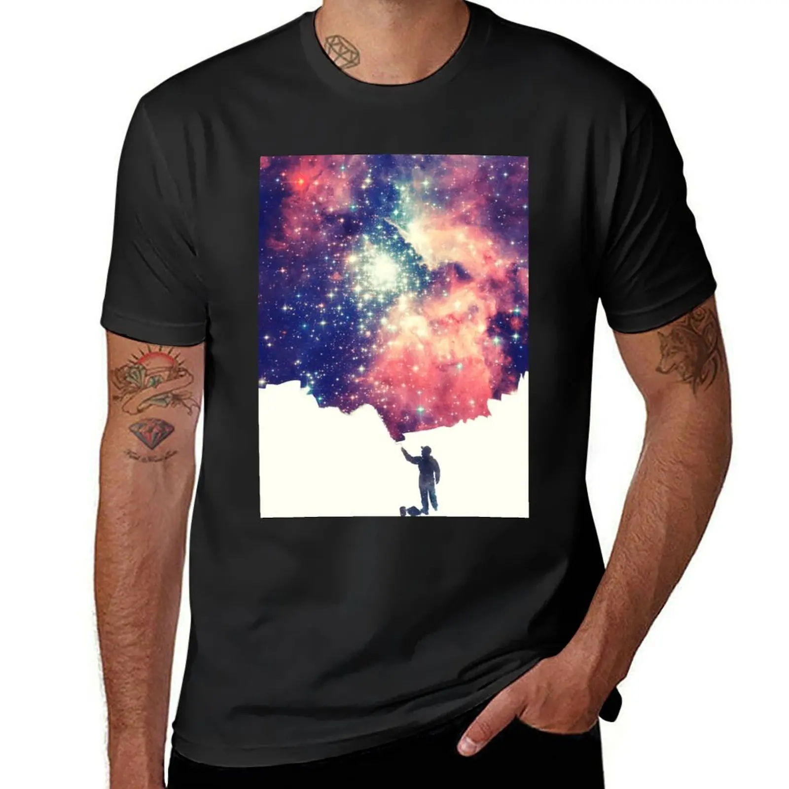 

Painting the universe (Colorful Negative Space Art) T-Shirt vintage clothes kawaii clothes tops blanks Men's t shirts