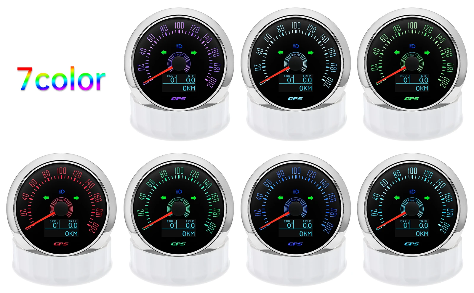 7-Farben-Hintergrundbeleuchtung GPS-Tachometer mit GPS-Antenne 0-160MPH/0-200KMH 85MM Geschwindigkeitsmesser für Auto, Marine, Boot 12V 24V – Detail 6