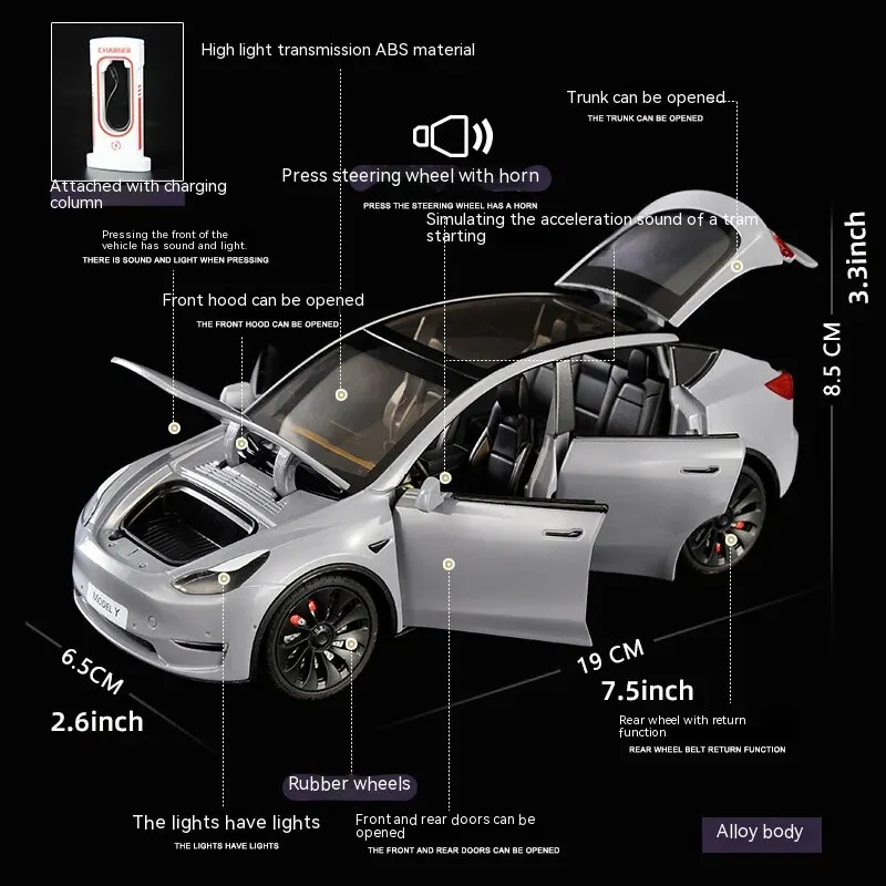 1:24 Toy Cars Model Y Pull Back Vehicles Diecast Car Model Car Toys for Boys and Girls 3 to 12 Years Old Black - 4