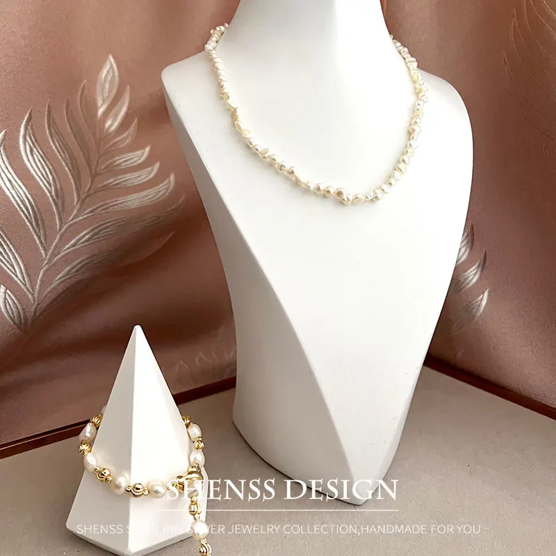 Natural Baroque Pearl Green Zircon Pendant Necklace Jewelry for Women Copper Plated 14k Gold Accessories
