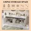 60" LED Floating Bathroom Double Vanity with Sink Combo, Modern High Gloss Wall Mounted Bathroom Storage Cabinet White 6