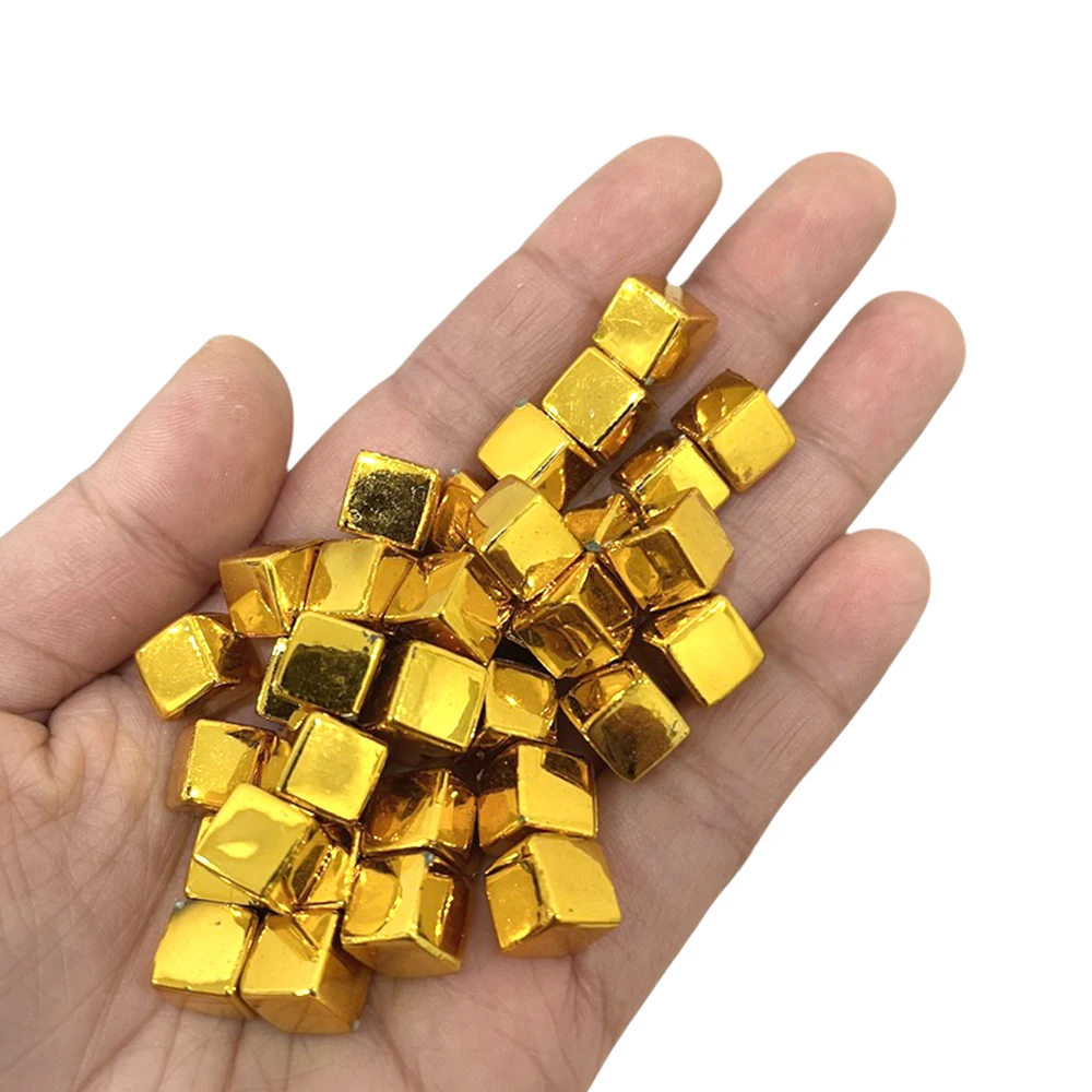 Solid Color Gold and Black Acrylic Dice Set - 50-Piece Blank Square Cubes, 8mm