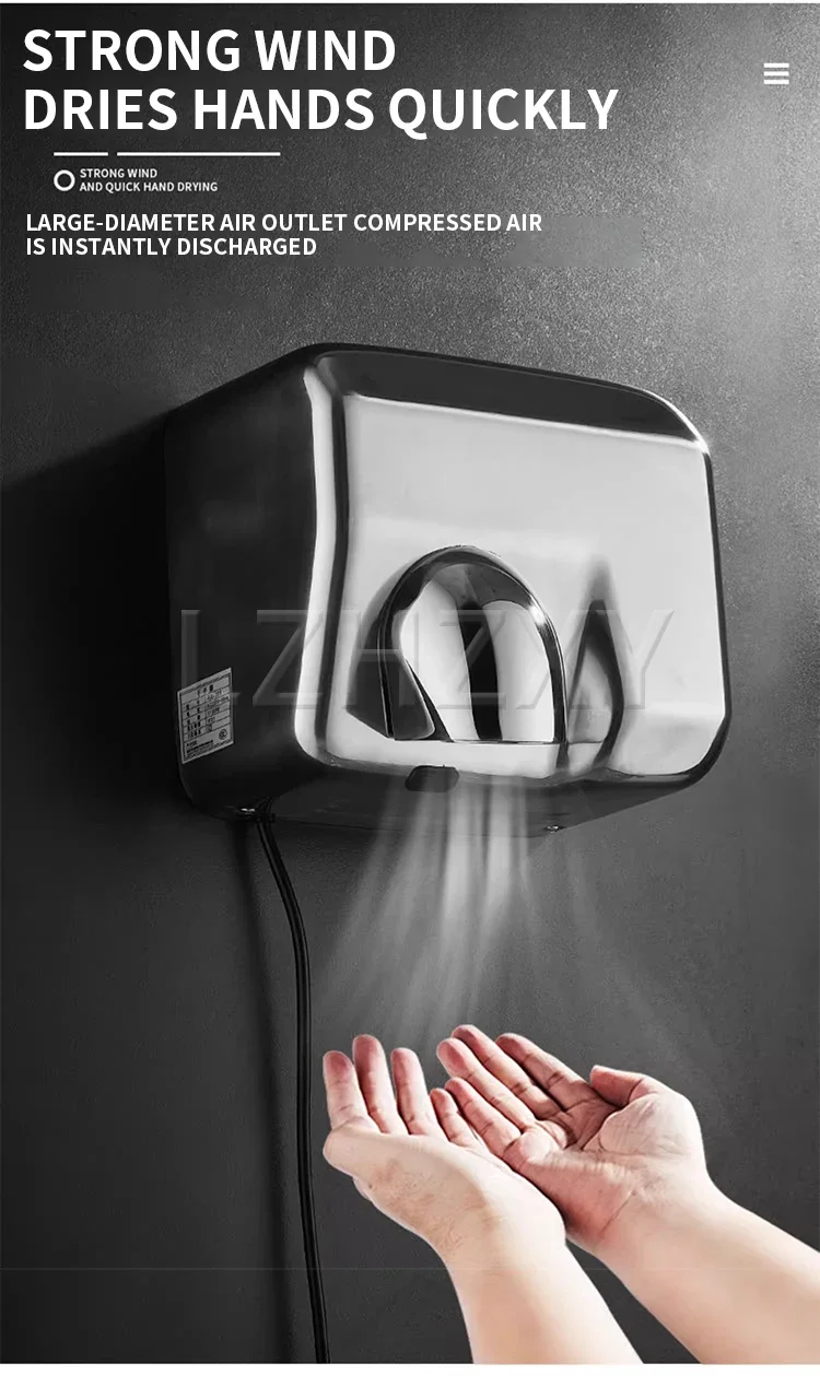 Description Picture 4 of item1800W Automatic Hand Dryer Bathroom Appliances Fast Dry stainless steel automatic sensor electric hand dryer Machine