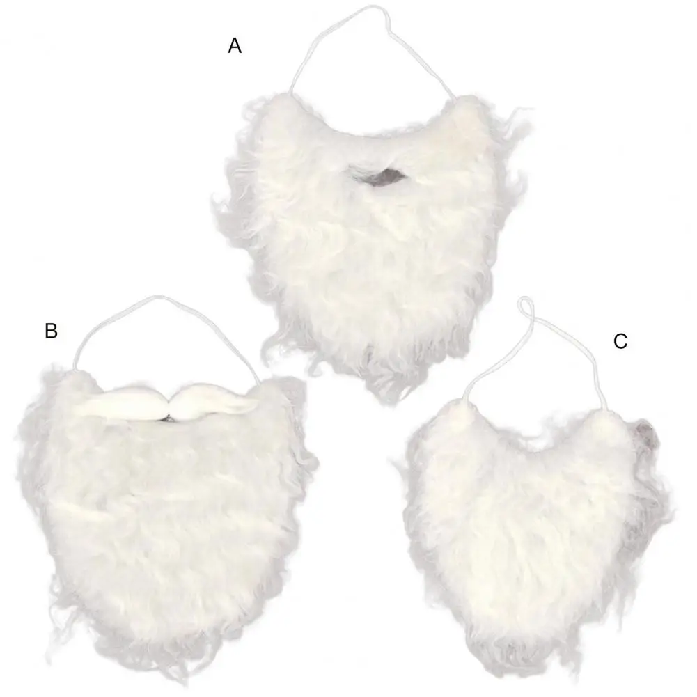 Santa Claus Beard Curly Fluffy Soft Elastic Band Santa Beard Adults/Kids Christmas Fake White Handlebar Mustache for Party