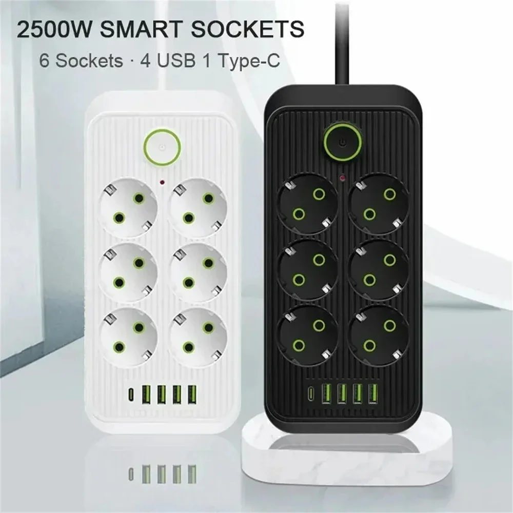 6/8 AC Outlets Multitap Socket Electrical Power Strip Extension Cord with 4 USB 1 Type C Charging Network Filter Adapter EU Plug