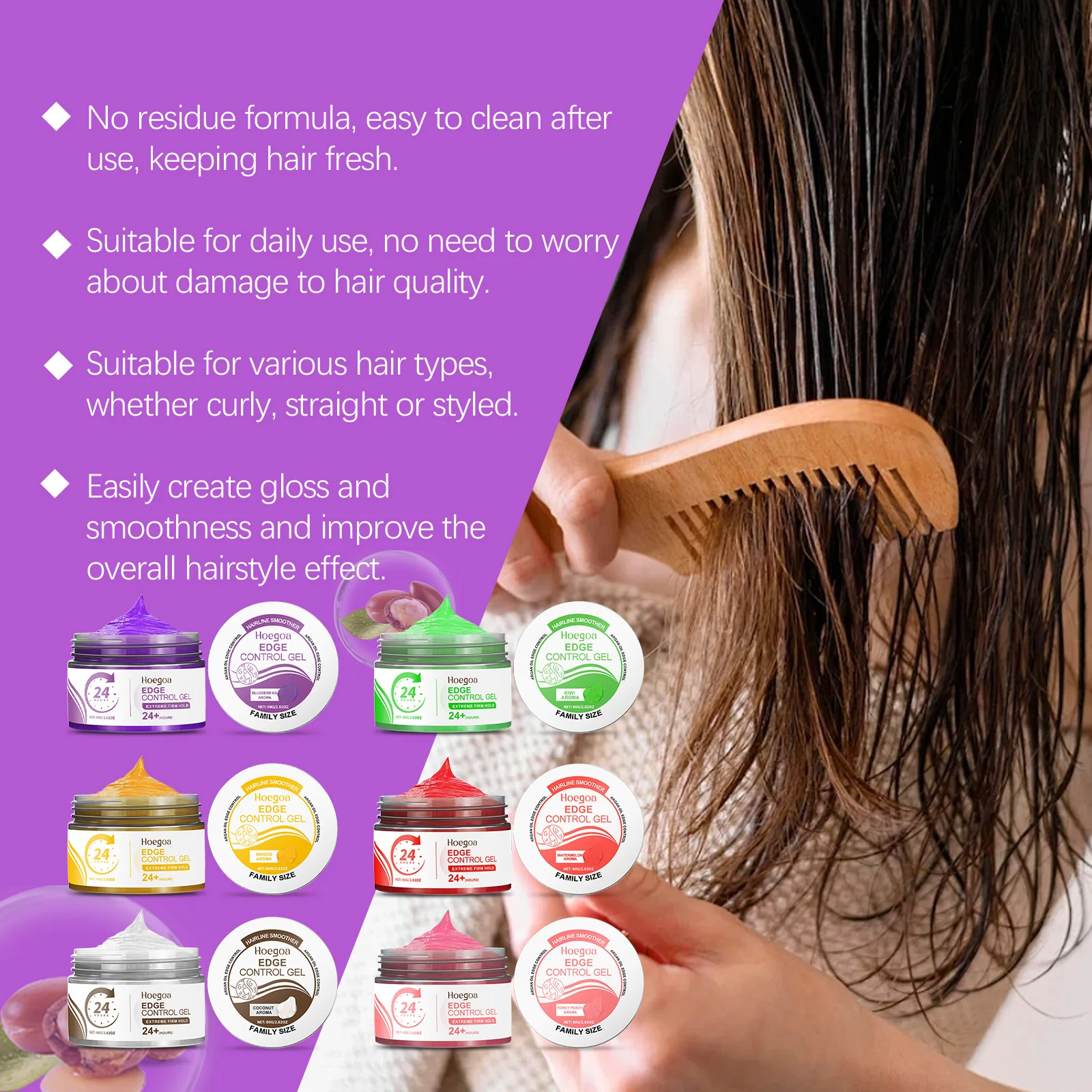 Hair Styling Gel Natural Hair Wax 6 Colors Edge Control Gel Long-Lasting Fluffy Easy to Wash Finishing Shaping Nourishing Hair 6