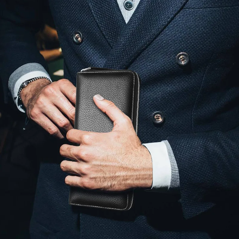 Men's Retro Business Multi Card Large Capacity Genuine Leather Wallet Classic Long Handheld Headband Layer Cowhide Wallet