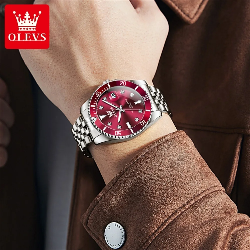 OLEVS 9809 Men Watch Original Waterproof Luminous Stainless Steel Quartz Watch For Men Top Brand Calendar Business Wristwatch