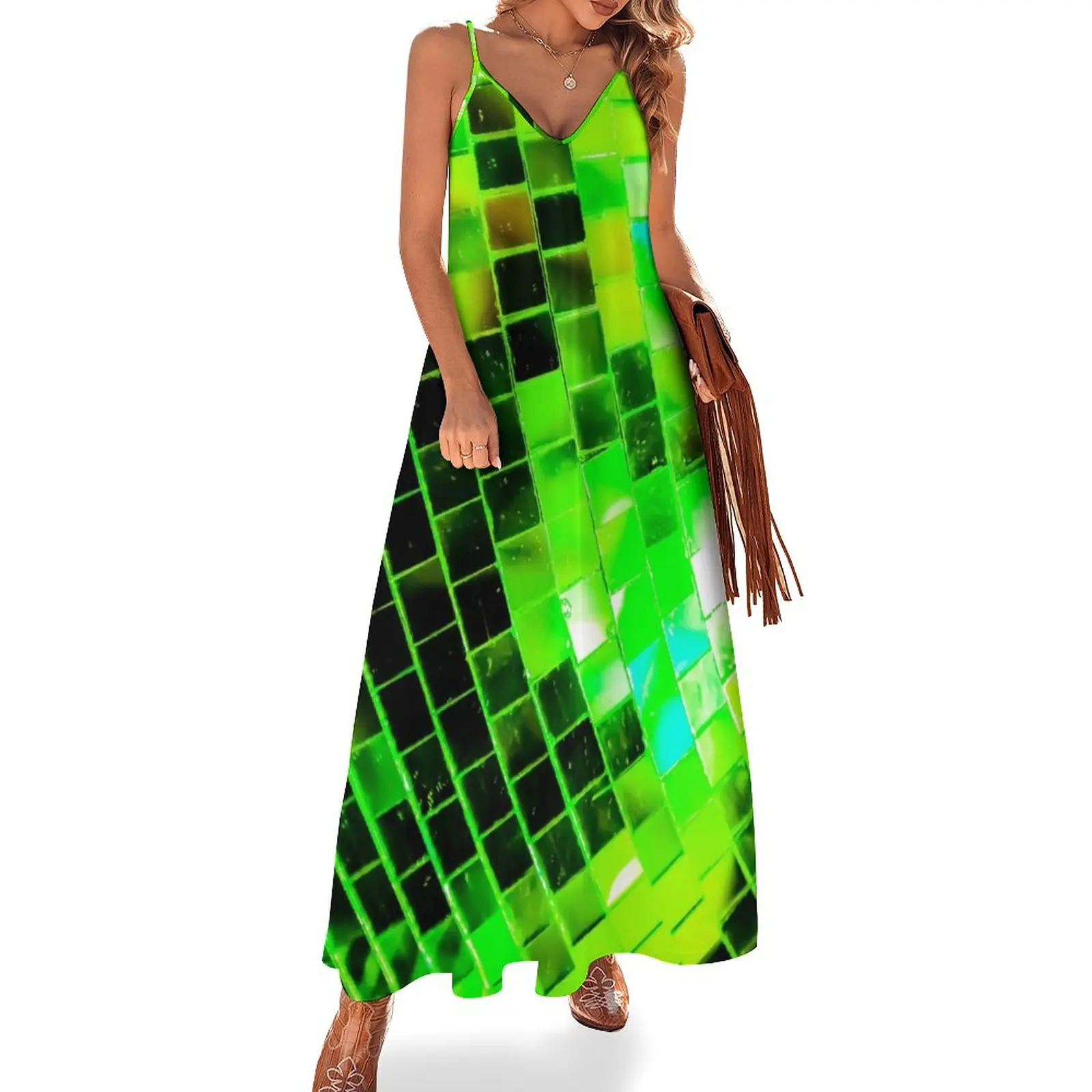 

Funky Green Disco Ball Sleeveless Dress party dresses women dress women summer 2024
