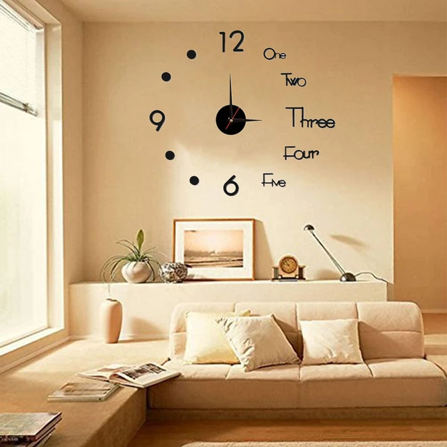 Gran reloj de pared DIY sin marco 3D espejo reloj de pared para sala de  estar hogar oficina decoración pegatinas