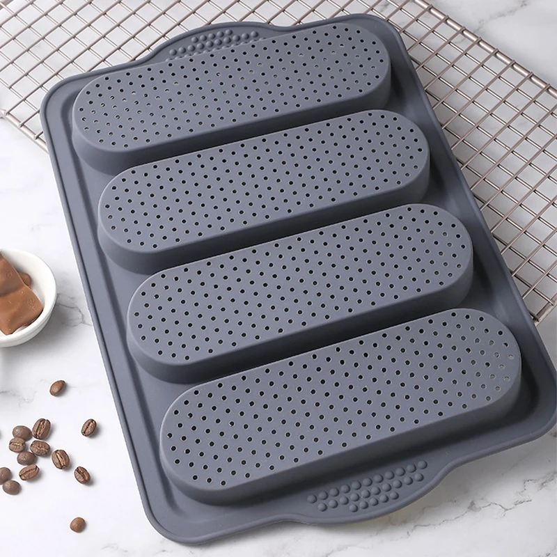 4 Cavity Silicone Baking Mold Heat Resistant Bread Mould Nonstick Baguette Baking Tray Bread Loaf Pan Oven Tool Kitchen Bakeware