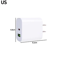 Universal 20W Quick Charging USB Adapter with PD Fast Charge and 5V 2.4A Output, US/EU Plug - US White (1 Pack)
