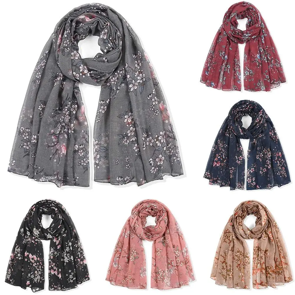 

Yarn Shawls Wraps Fashion Breathable Floral Printing Muslim Hijab Lace Headband Beach Towels Woman