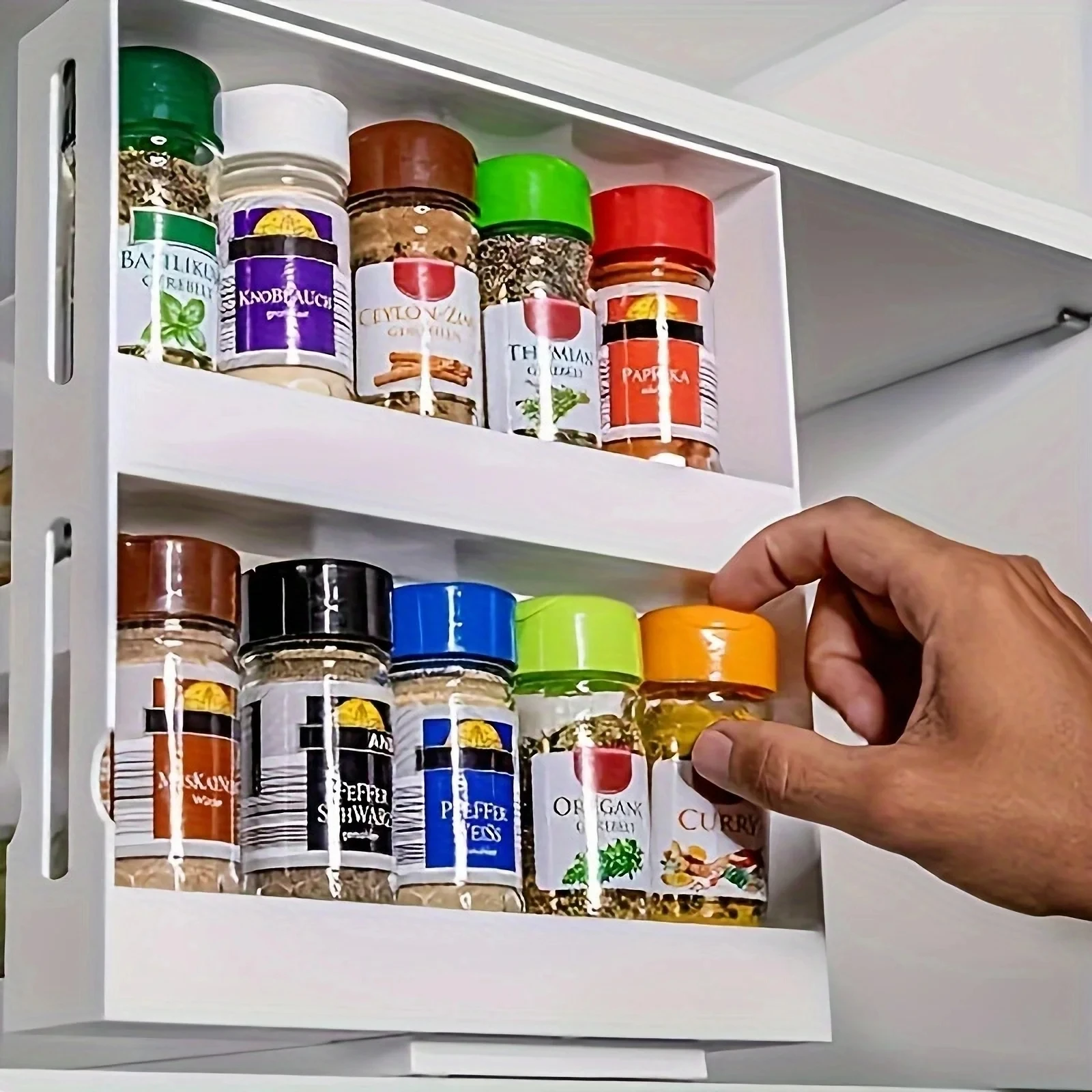 1 PC spice storage rack,90 degree swivel item storage rack, countertop 2 tier storage rack,small storage and organizer rack 4