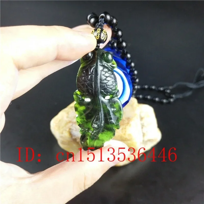 

Certified Chinese Natural Black Green Jade Goldfish Pendant Necklace Fashion Jewellery Accessories Hand-Carved Lucky Amulet Top