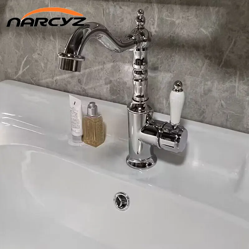 ก๊อกน้ำเคลือบย้อนยุคทองเหลืองฝรั่งเศสก๊อกน้ำระเบียงสไตล์ยุโรปร้อนและเย็น360 XR4859ซิงค์ห้องน้ำหมุนได้ 1