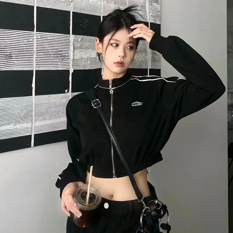 

STSVZORR 2023 Korean New Spring Summer Short Coat Women Slim Casual Stand Collar Lace Short Zip Hoodie Cardigan Versatile Top