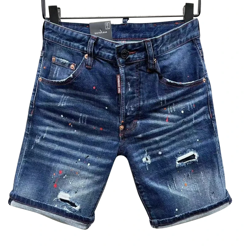 

starbags dsq D301 New SpringSummer Ripped Small Feet Slim Fit Men's Blue Hipster Harbor style Beggar quality denim shorts