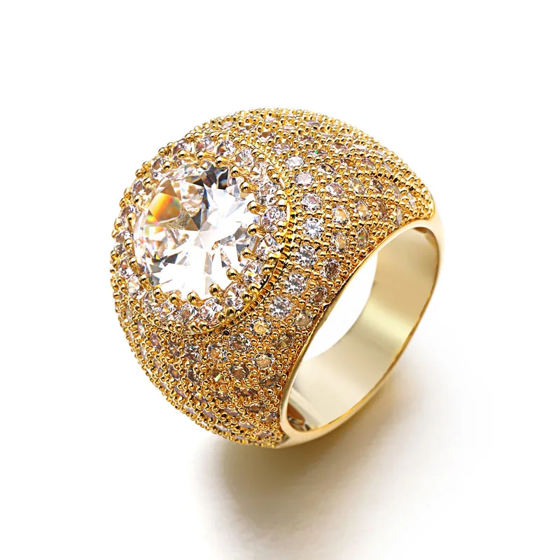 VANAXIN Big Round Black Zircon Men's Ring Jewelry Paved CZ Iced