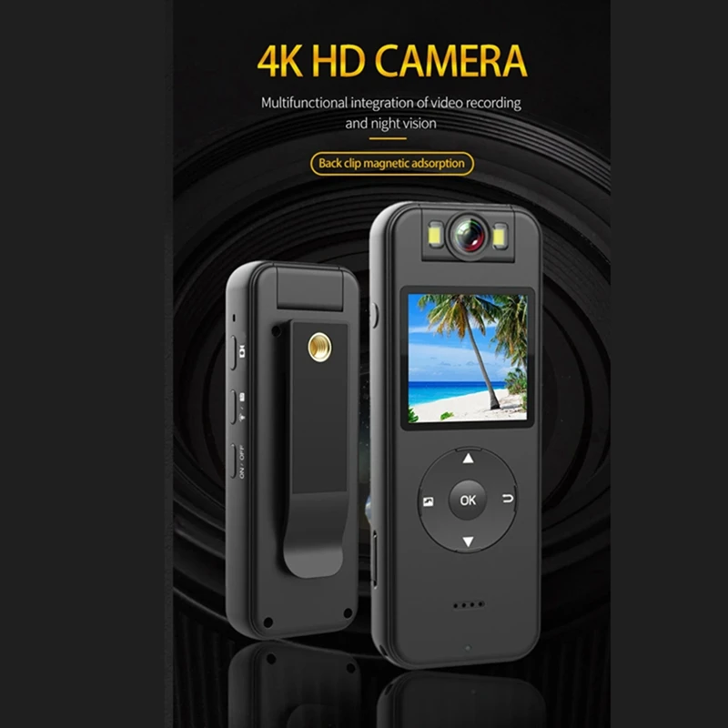 4K Mini WIFI Camera Back Clip Full HD Body Camera Kit With IPS Screen,Wearable Pocket Bodycam Camcorder With 64G Menmry Card