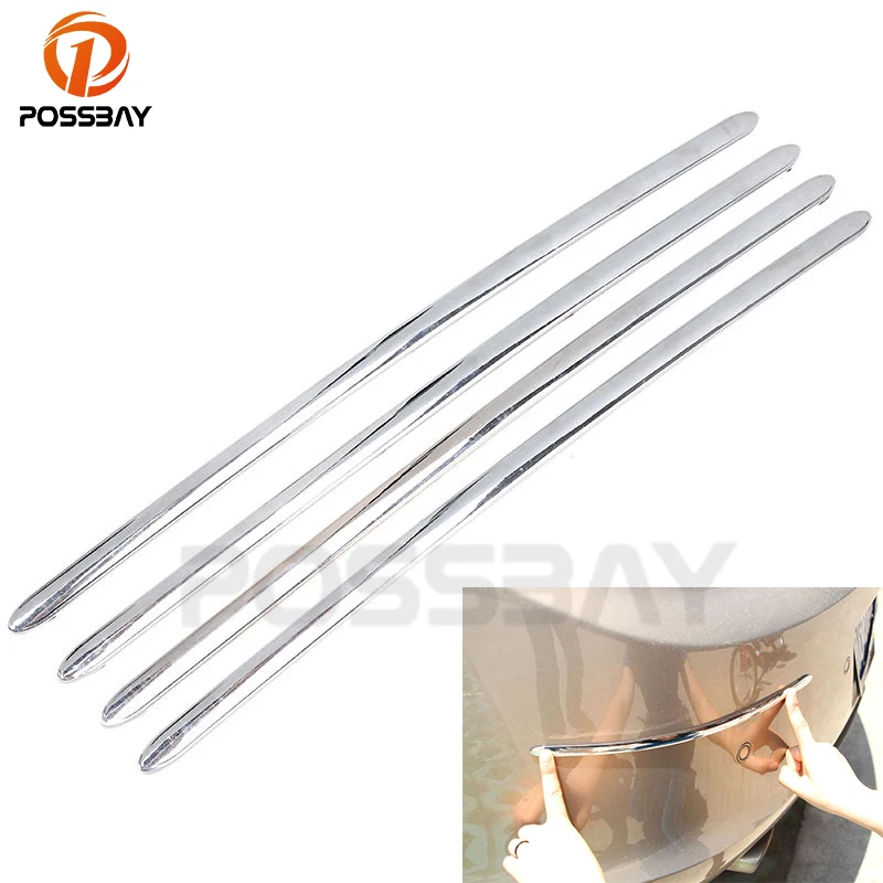 POSSBAY 4Pcs Universal Car Decals Front Rear Bumper Corner Sticker Strip Crash Bar Trim Stickers Chrome Body Protector Guards