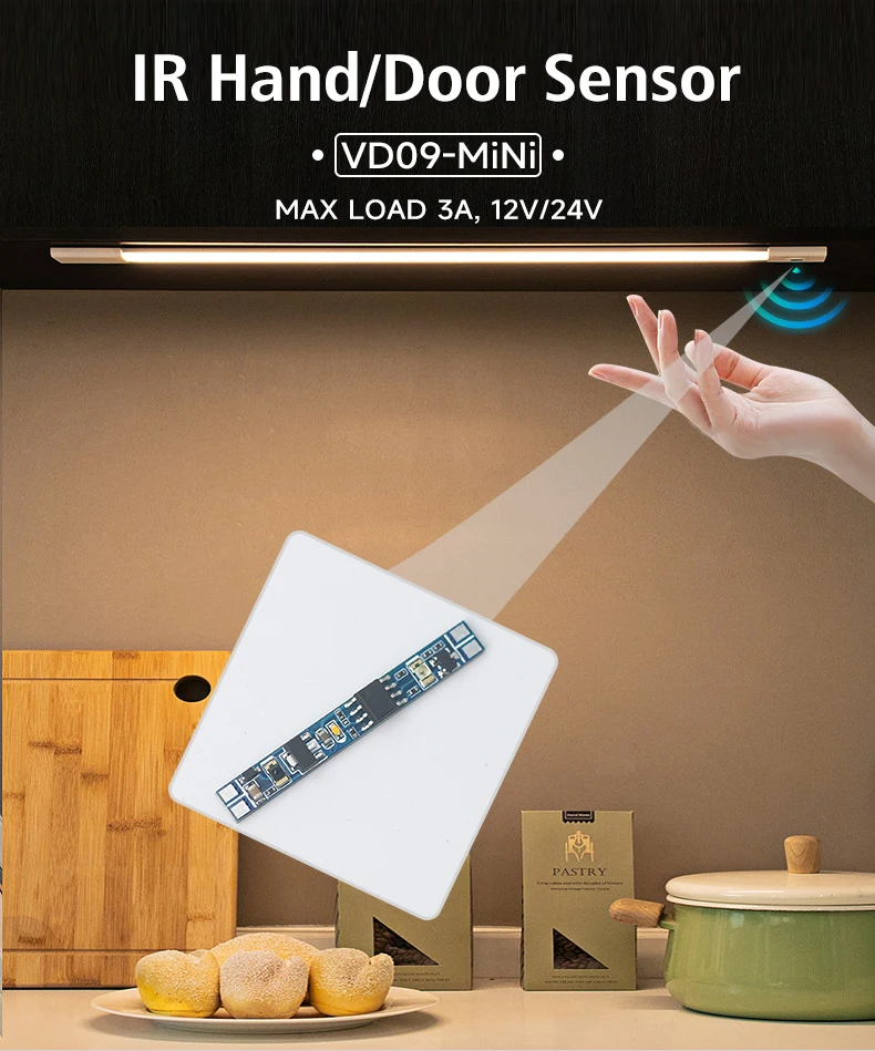 Description Picture 2 of itemDC12V/24V infrared hand control 3A LED dimmer 36W 72W infrared sensor switch no need to open holes suitable for wardrobe door