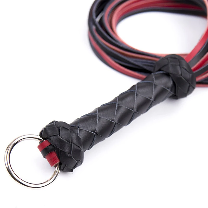 78CM Genuine Bull Leather Horse Whip, Horse Training Real Whips, Leather Covered Handle,With Iron Ring 3