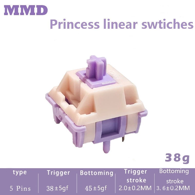 Interruptor de Teclado Mecânico Personalizado Pinos Tátil Linear Mmd Princess v2 Hifi Pom Material Ptfe Pré-montado 38g 45g 53g 48g 60g - Imagem 6