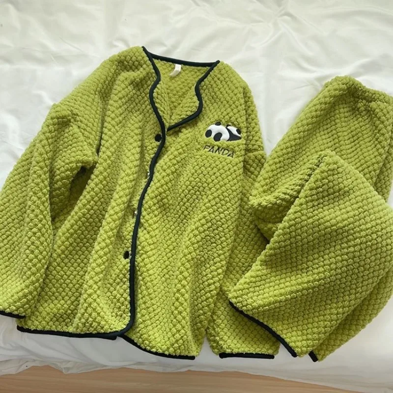 2024 New Cute Winter Coral Fleece Pajamas Winter Women Princess Style Sleepwear Flannel Loungewear Plush Thickened Homewear Set