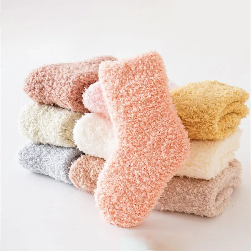 0-5Y Baby Coral Velvet Socks Autumn Winter Candy Color Versatile Children Warm Socken Thicken Kids Stockings Infants Plush Socks