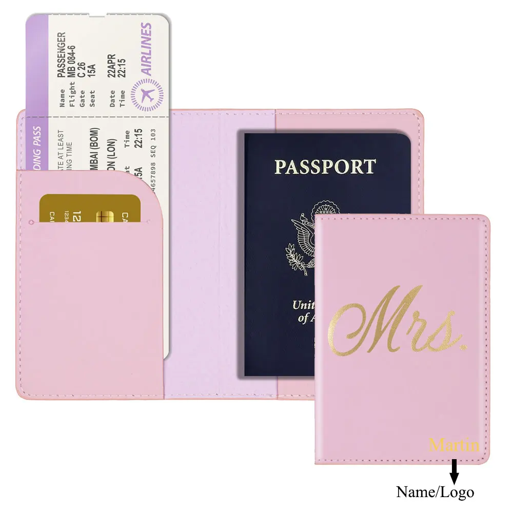 

Customized Mr Mrs Lover Couple Passport Cover Case Embroidery Letter Travel Wedding Gift Credit Card Case Wallet Bags