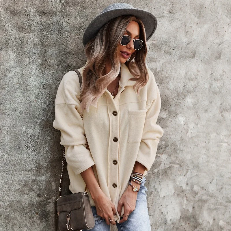 Autumn Winter Fleece Sweatshirts Women Lapel Long Sleeve Single Breasted Cardigan Warm Loose Casual Coats Solid Color Thick Tops