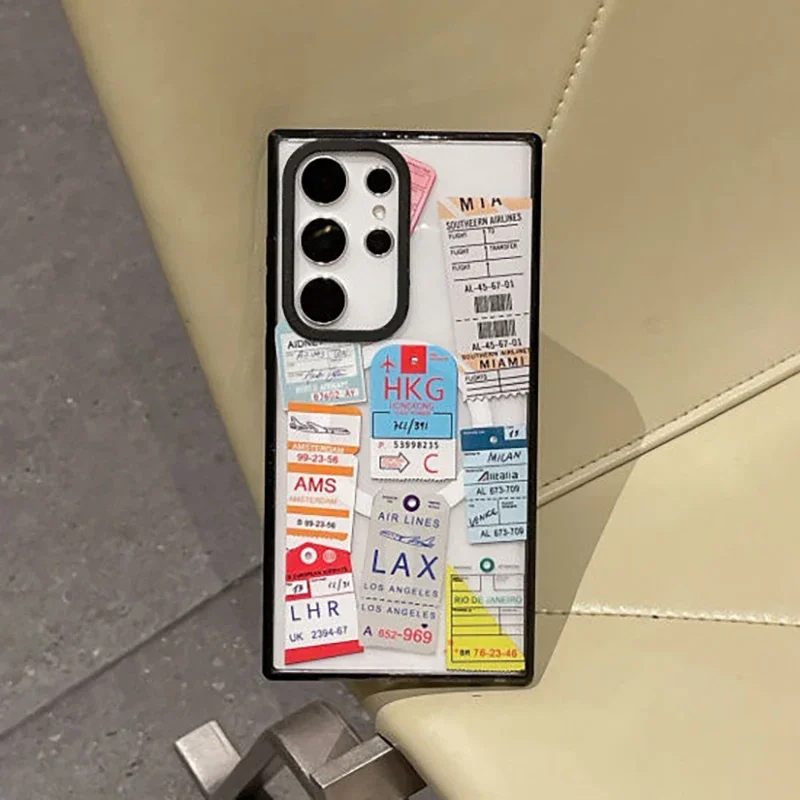 Fashion Label MagSafe Acrylic Black Border Case for Samsung Galaxy S22 S23 S24 Ultra S23+ S24 Plus Protective Shell