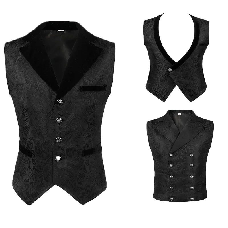 

Adult Steampunk Cosplay Waistcoat Patchwork Gothic Medieval Men's Jacket Tailcoat Double Breated Vest Renaissance Cosplay Pirate