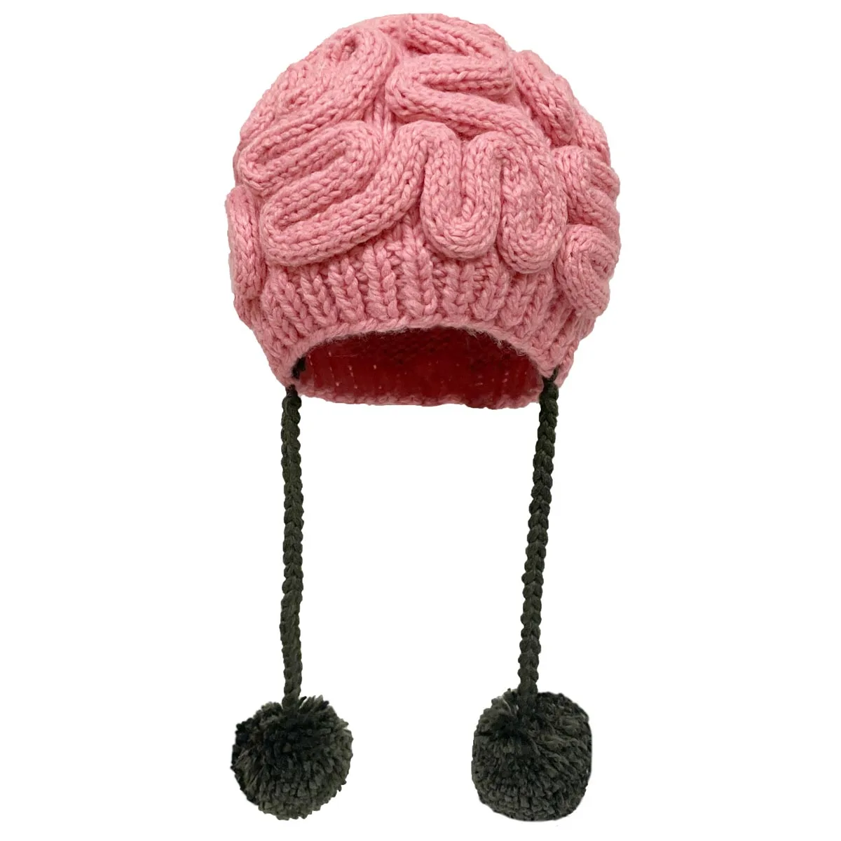

BomHCS Handmade Crochet Funny Brain Hat Creative Knitted Beanie Hanging 2 Pom Balls Cap Unisex Pompom Winter Warm