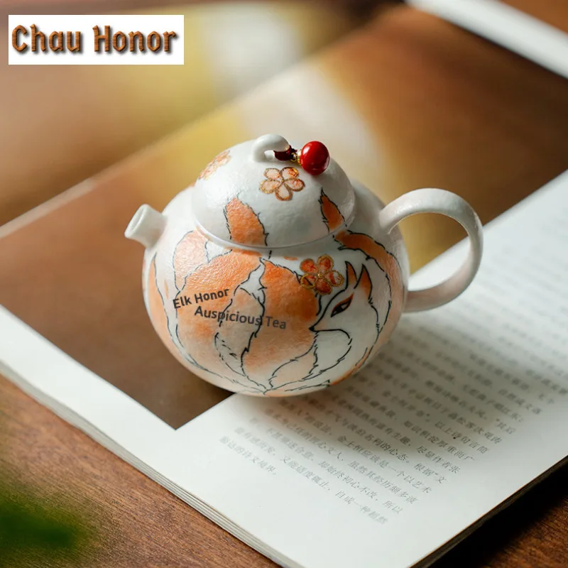 145ml Hand-painted Nine-tailed Fox Teapot Traditional Tea Infuser Pot Tea Maker Kettle with Strainer Cha Accessories Decoration