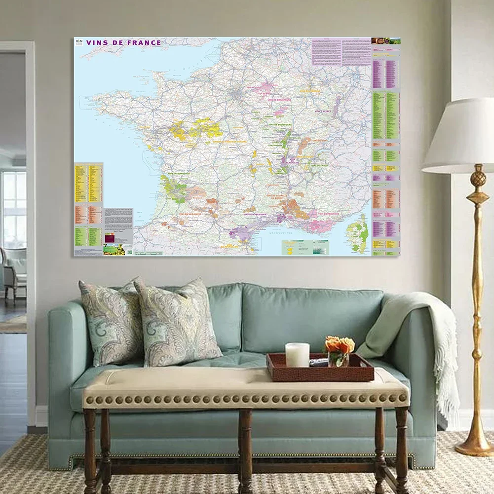 150*100cm Wine Distribution Map of The France in French Non-woven Canvas Painting Wall Art Poster School Supplies Home Decor