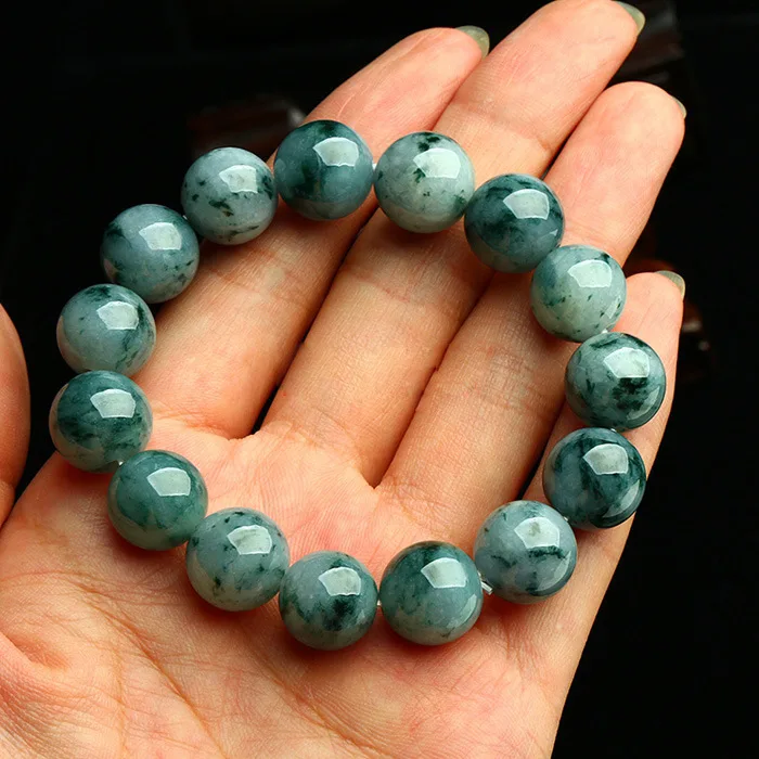 

14mm Grade A Myanmar Jadeite Ice Floating Jade Bracelet Men Women Fine Jewelry Genuine Burma Jades Elastic Bracelets Bangle