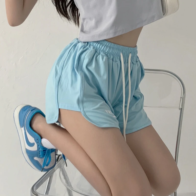 gymshark shorts ZOKI Summer Women Sweat Shorts Fashion Letter Elastic High Waist Loose Joggers Shorts Korean Designed Grey Wide Leg Shorts New dolphin shorts