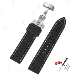 Premium Silicone Waterproof Watch Band - Soft, Breathable Replacement Strap - 22mm (Black White)