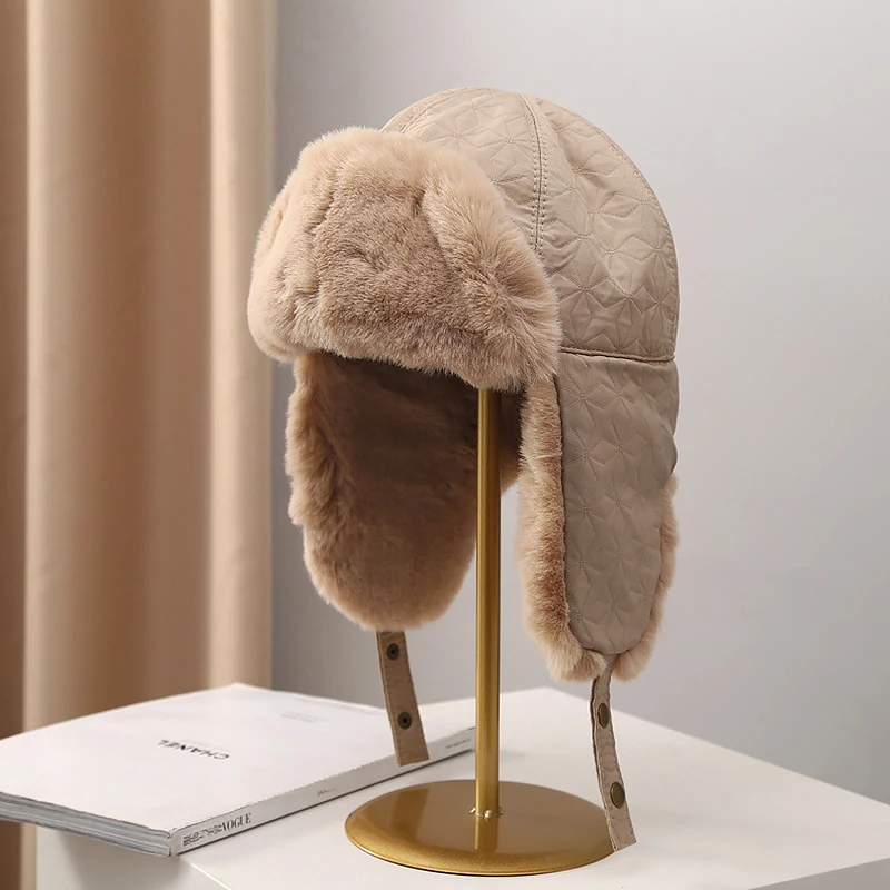 Winter Warm Faux Fur Bomber Hats Outdoor Riding Ear Protection Ski Hat For Women Men Solid Color Thicken Plush Earflap Caps