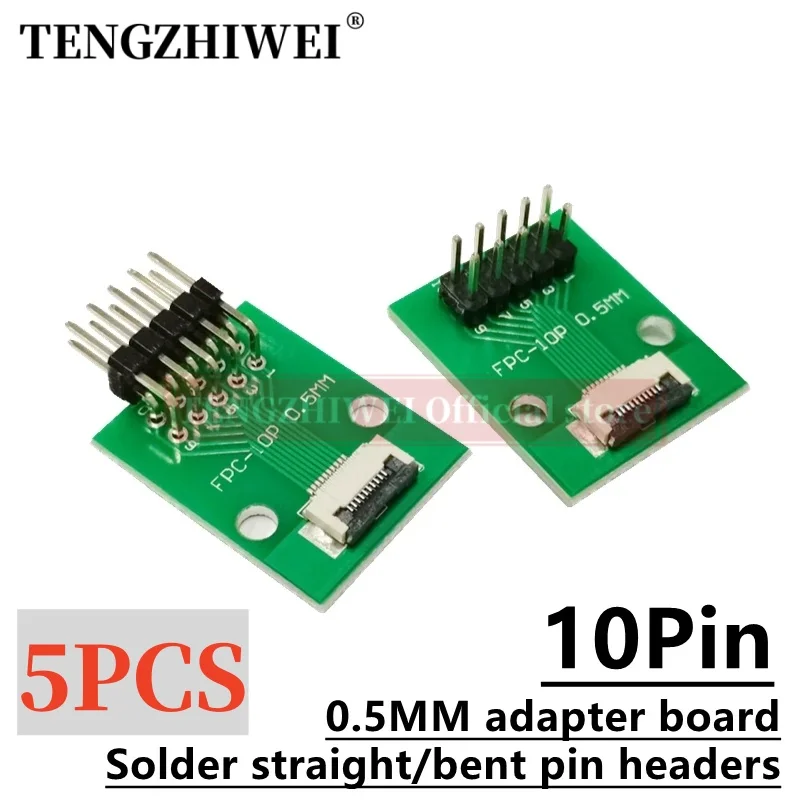 5PCS FFC/FPC adapter board 0.5MM-10P to 2.54MM welded 0.5MM-10P flip-top connector Welded straight and bent pin headers 1pcs ffc fpc adapter board 0 5mm 80p to 2 54mm welded 0 5mm 80p flip top connector