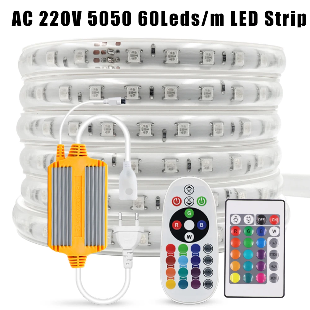  None/Brand SMD 5050 AC 220 V tira LED al aire libre impermeable  220 V 5050 220 V tira LED 220 V SMD 5050 tira de luz LED 1M 2 M 5