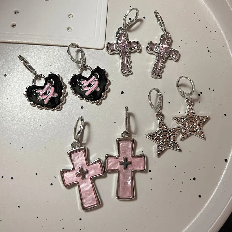 Classic Cross Crystal Replaceable Exquisite silver Color Earrings For Women Men Hiphop Party Jewelry Gifts