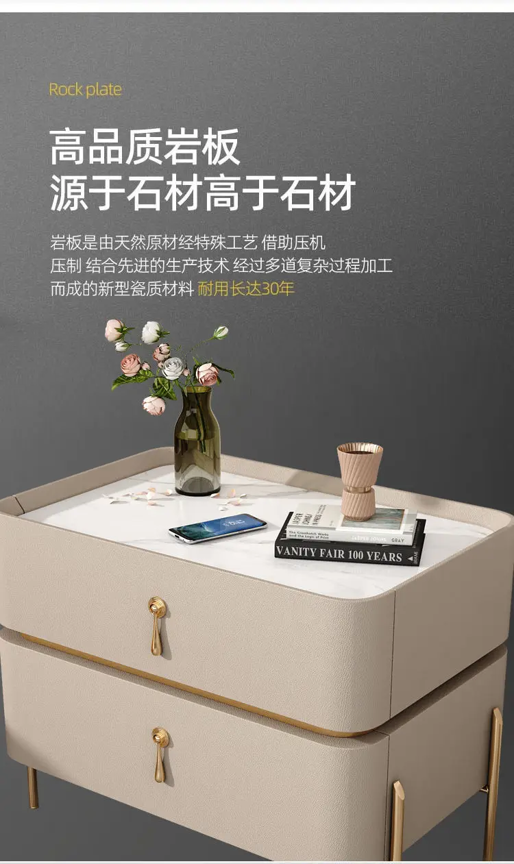 Description Picture 3 of itemDisplay 50*50*40cm Bedside Table Slate Night Stand Bedroom Solid Wood Bedroom Furniture Organizer Storage Cabinat 2 Drawer WRXYH