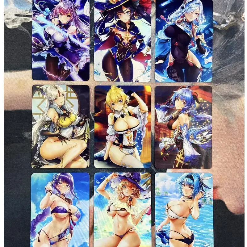 

9Pcs/set Self Made Genshin Ningguang Beelzebul Jean Gunnhildr Anime Game Characters Classic Series Color Flash Collection Card