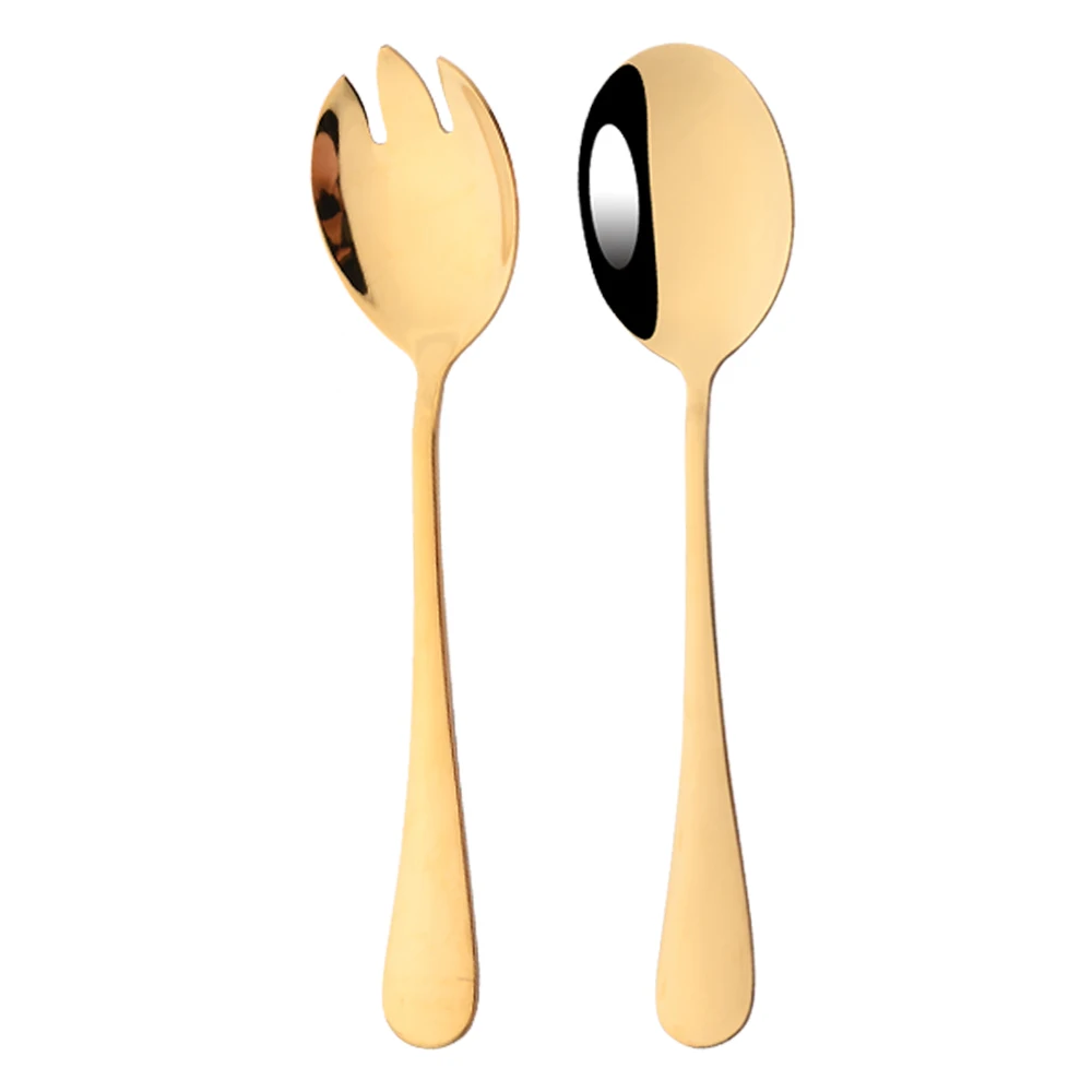 

2Pcs Gold Salad Spoon Fork Dinnerware Cutlery Set Salad Spoon Stainless Steel Serving Spoon Set Colorful Unique Spoon Tableware